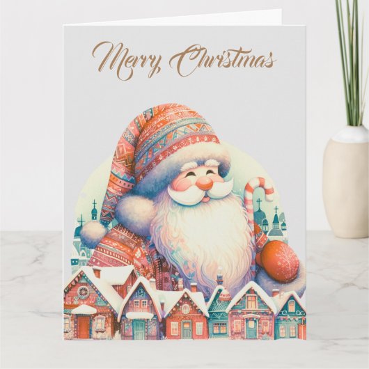 Retro Kerstman Dorp Kaart (Voorkant)