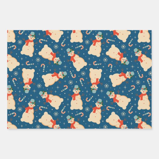 Retro kerstman en snoepriet Inpakpapier Vel (Voorkant 3)