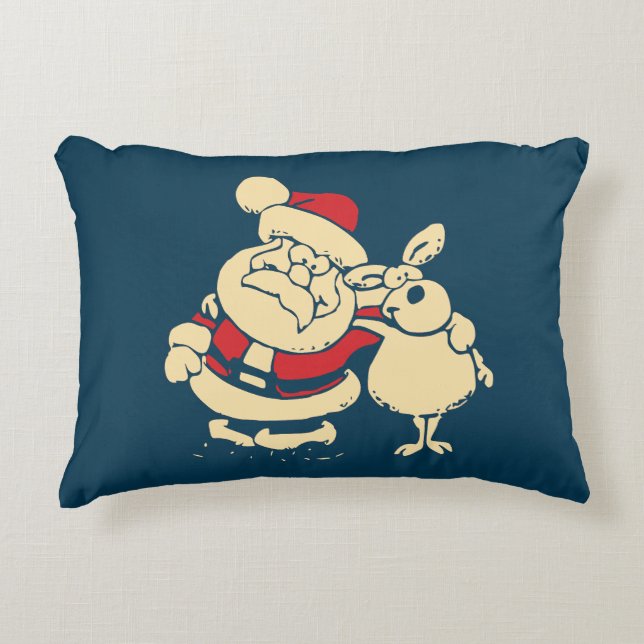 Retro kerstman en zijn rendierboeddy accent kussen (Voorkant)