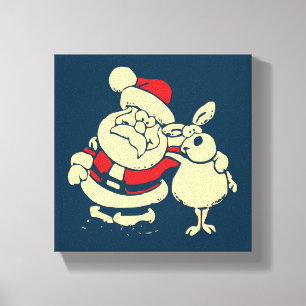 Retro kerstman en zijn rendierboeddy canvas afdruk