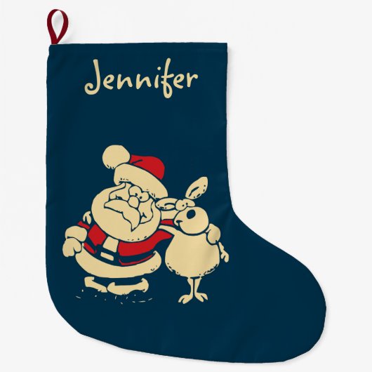 Retro kerstman en zijn rendierboeddy grote kerstsok (Voorkant)