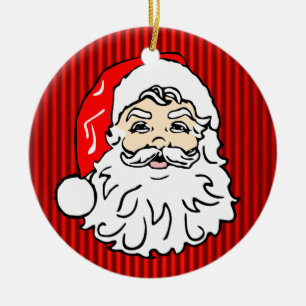 Retro Kerstman Gezicht Rood Keramisch Ornament