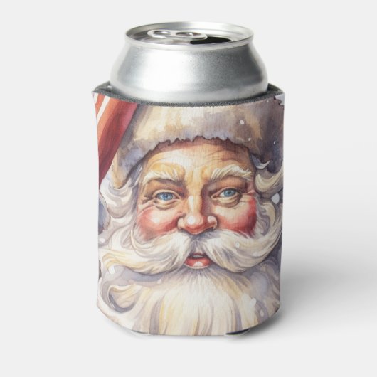 Retro Kerstman in een rood Pet Blikjeskoeler (Blikje Achterkant)