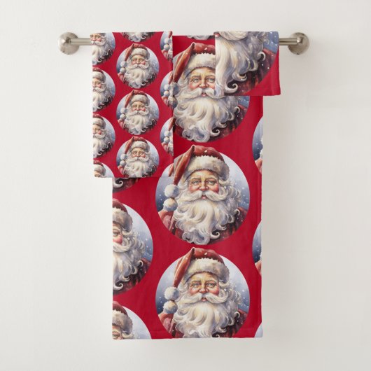 Retro Kerstman in een rood Pet kerstpatroon Bad Handdoek (Insitu)