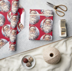 Retro Kerstman in een rood Pet kerstpatroon Cadeaupapier