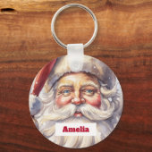 Retro Kerstman in een rood Pet Sleutelhanger (Achterkant)
