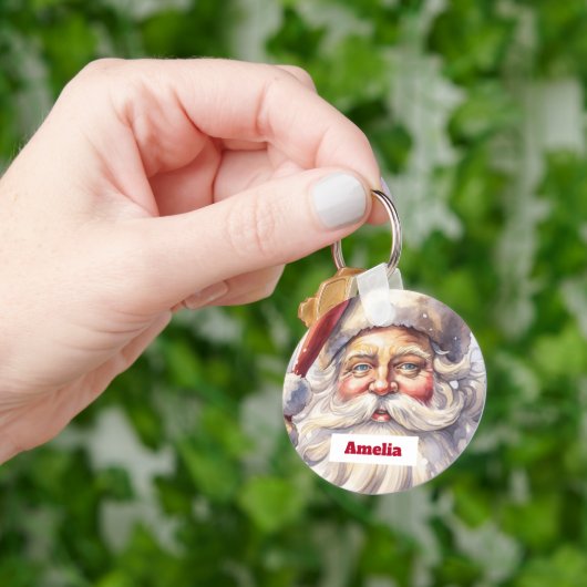 Retro Kerstman in een rood Pet Sleutelhanger (Hand)