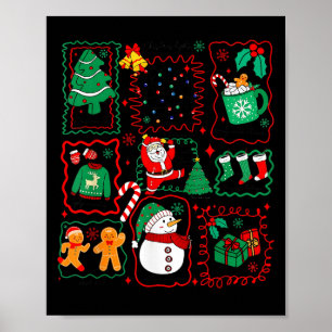 Retro Kerstman Kerstman Cacao Kerstboom Sneeuwman Poster