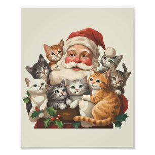 Retro Kerstman & Kittens Kerstmis Winter 90s Foto Afdruk
