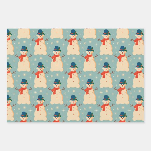  Retro kerstman lichtblauw Inpakpapier Vel (Voorkant)