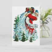Retro Kerstman maakt sneeuw Feestdagenkaart (Staand voorkant)