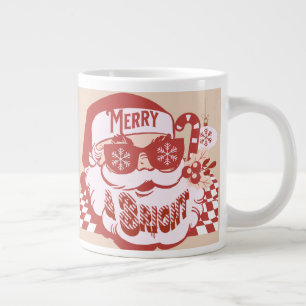 Retro Kerstman Merry Bright Kerstmis Roze Rood   Extra Grote Beker