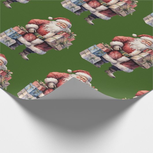 Retro Kerstman met Aangename Geschenken Cadeaupapier (Hoek)