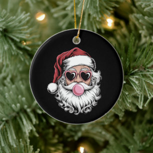 Retro Kerstman Met Bril Blaast Bubbel Kerstmis Keramisch Ornament