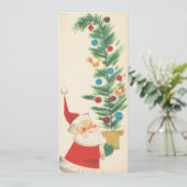 Retro kerstman met kerstboom feestdagenkaart (Staand voorkant)