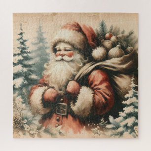 Retro Kerstman met versieringen Legpuzzel