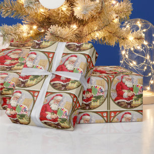 Retro kerstman met zijn verf in Kerstmis Cadeaupapier