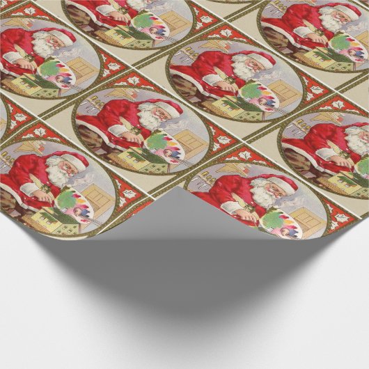Retro  kerstman met zijn verf in Kerstmis Cadeaupapier (Hoek)