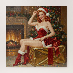 Retro Kerstman Pin-up Kunst Legpuzzel