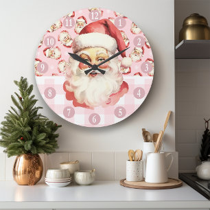Retro Kerstman Roze en Witte Kerst Plaid Kerstmis Grote Klok