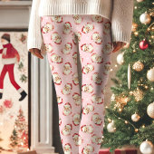  retro kerstman roze kerstpatroon leggings