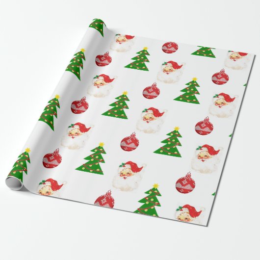 Retro Kerstman Sinterklaas Patroon Verpakking Papi Cadeaupapier (Uitgerold)