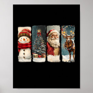 Retro Kerstman Sneeuwman Rendier voor W Poster