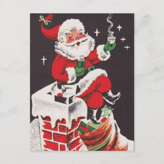 Retro Kerstman van 1950 op Chimney Vintage Feestdagenkaart