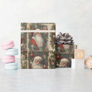 Retro Kerstman & Victoriaanse Kerstcollage Cadeaupapier