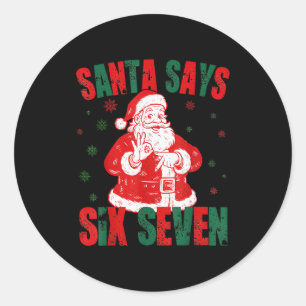Retro Kerstman zegt zes zeven 67 Meme Kerstmis Ronde Sticker