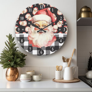 Retro Kerstman Zwart En Wit Geruit Kerstfeest Grote Klok