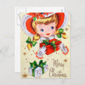  retro kerstmeisje vakantie briefkaart (Voorkant / Achterkant)