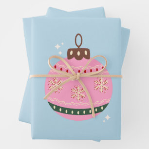 Retro Kerstmis Bauble Pink Blue Preppy Holiday Inpakpapier Vel