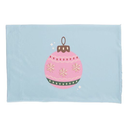 Retro Kerstmis Bauble Pink Blue Preppy Holiday Kussensloop (Voorkant)