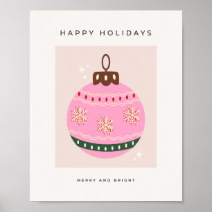 Retro Kerstmis Bauble Pink Holiday Poster