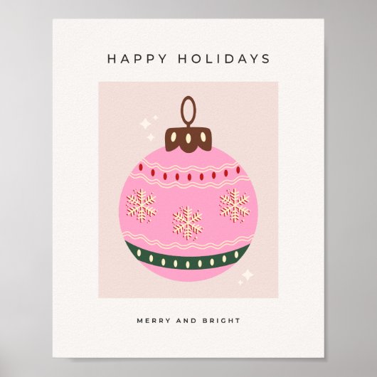Retro Kerstmis Bauble Pink Holiday Poster (Voorkant)