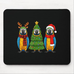Retro Kerstmis Blauw En Geel Ara Papegaai Kerstman Muismat