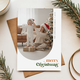 Retro Kerstmis Boog Frame Familie Foto Ansichtkaar Briefkaart
