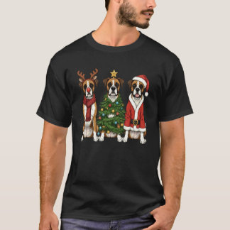 Retro Kerstmis Boxer Hond Kerstman Rendier Hondenl T-shirt