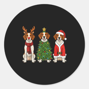 Retro Kerstmis Brittany Spaniel Sinterklaas Rendie Ronde Sticker