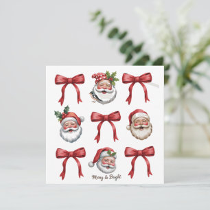 Retro Kerstmis Coquette Strik Oude Kerstman Schatt Feestdagenkaart