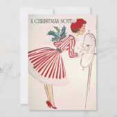 Retro Kerstmis Dame in het Rode met Feestdagenkaart (Voorkant)