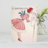 Retro Kerstmis Dame in het Rode met Feestdagenkaart (Staand voorkant)