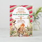 Retro Kerstmis Dinosaur Sibling Verjaardag  Kaart (Staand voorkant)