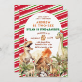 Retro Kerstmis Dinosaur Sibling Verjaardag  Kaart (Voorkant / Achterkant)