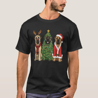 Retro Kerstmis Engelse Mastiff Kerstman Rendier Ho T-shirt