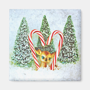 Retro Kerstmis Fawn Magneet
