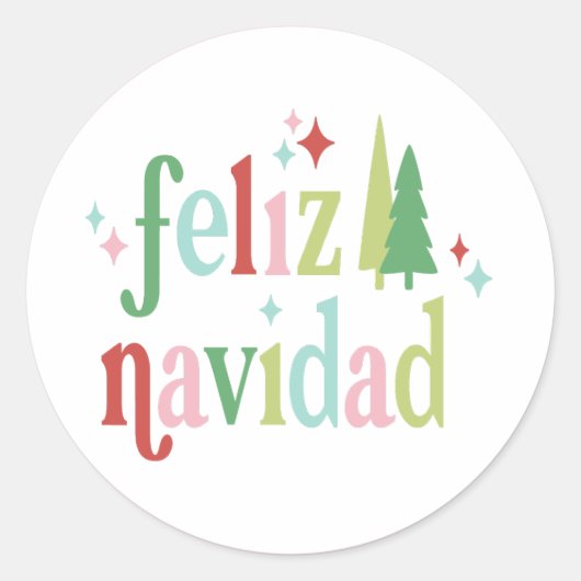 Retro Kerstmis | Feliz Navidad Ronde Sticker (Voorkant)