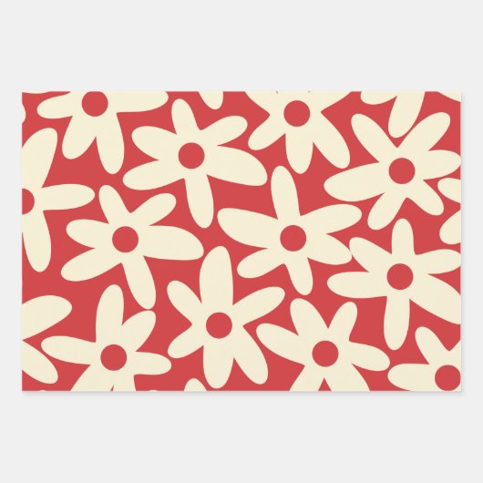 Retro Kerstmis Floral Daisy Pattern Inpakpapier Vel (Voorkant 3)