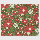 Retro Kerstmis Floral Fantasy Pattern Green Cadeaupapier (Vlak)
